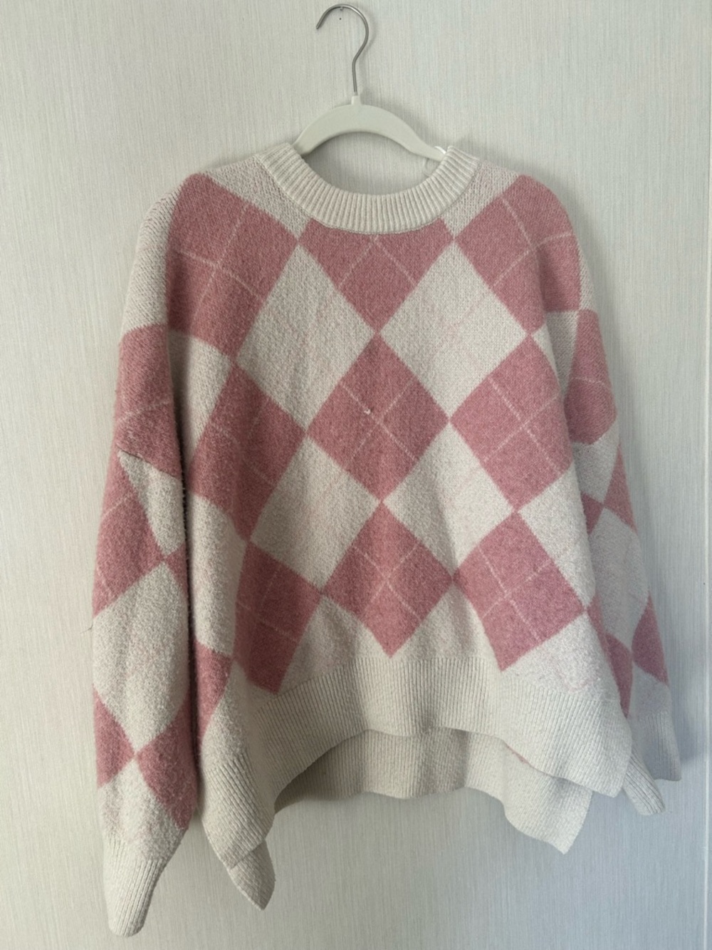 Cozy Pink Argyle Knit Sweater